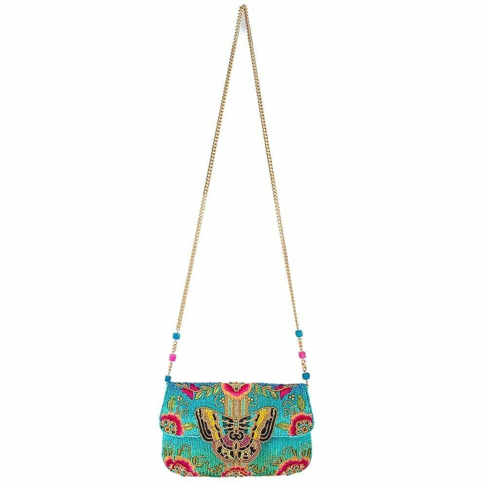 Mary Frances Butterfly Love Spring Floral Bag Beaded Handbag Blue Pink Purse NEW - Picture 6 of 7